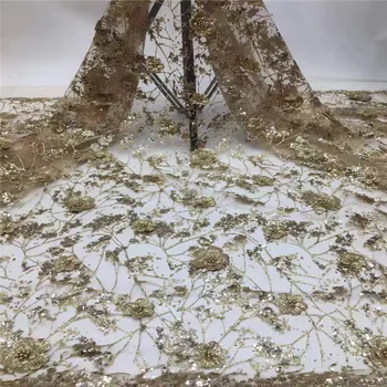 

2020 Latest African Tull Lace Fabrics High Quality beads Nigerian Net Lace Fabric with Sequins Sequence Lace for Women Dress