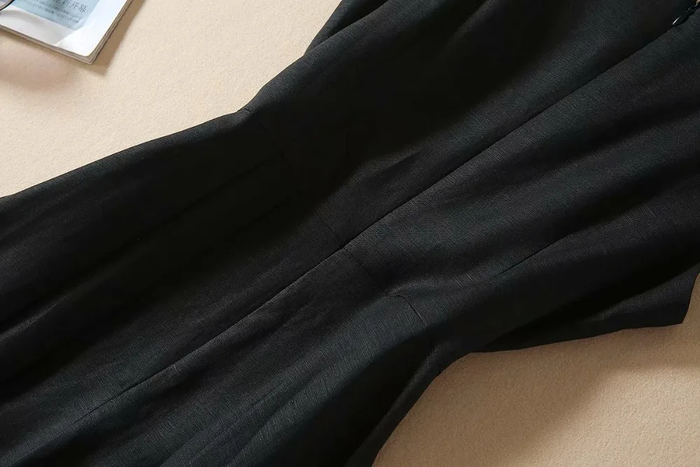 Летнее женское платье высокого качества с цветочной вышивкой без рукавов Модное Элегантное льняное черное платье B309