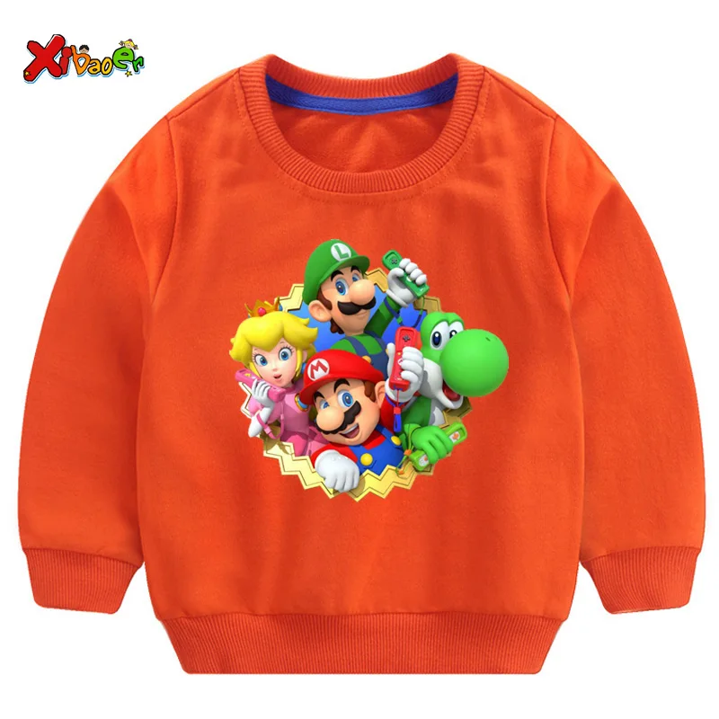 Милый детский свитер; толстовка с капюшоном; детские свитера; Забавный свитер с супер Марио для маленьких девочек; сезон осень-зима; повседневная одежда