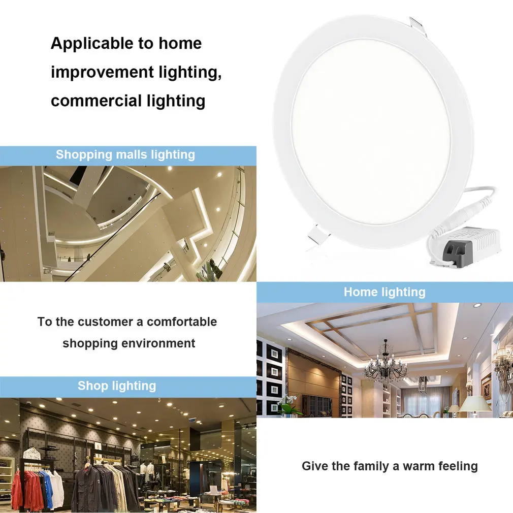 

24W Super Bright Ultra-thin LED Panel Light Ceiling Lamps Recessed Light Fixture Kit with LED Driver 275mm Open Hole Round