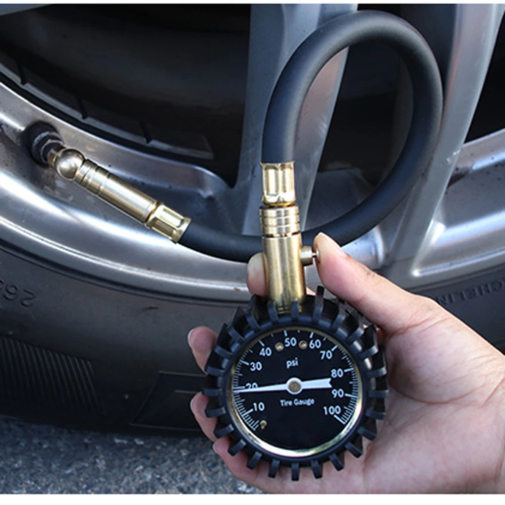 100PSI ABS металлический указатель точности в стиле автомобильных шин манометр с удлинением шланга и короткого Давления Измерительный тестер клапана