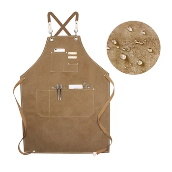 

Women Mens Cross Back Straps Work Canvas Chef Apron With Pockets Quick Release Oil Proof Home Kitchen BBQ Waterproof Adjustable