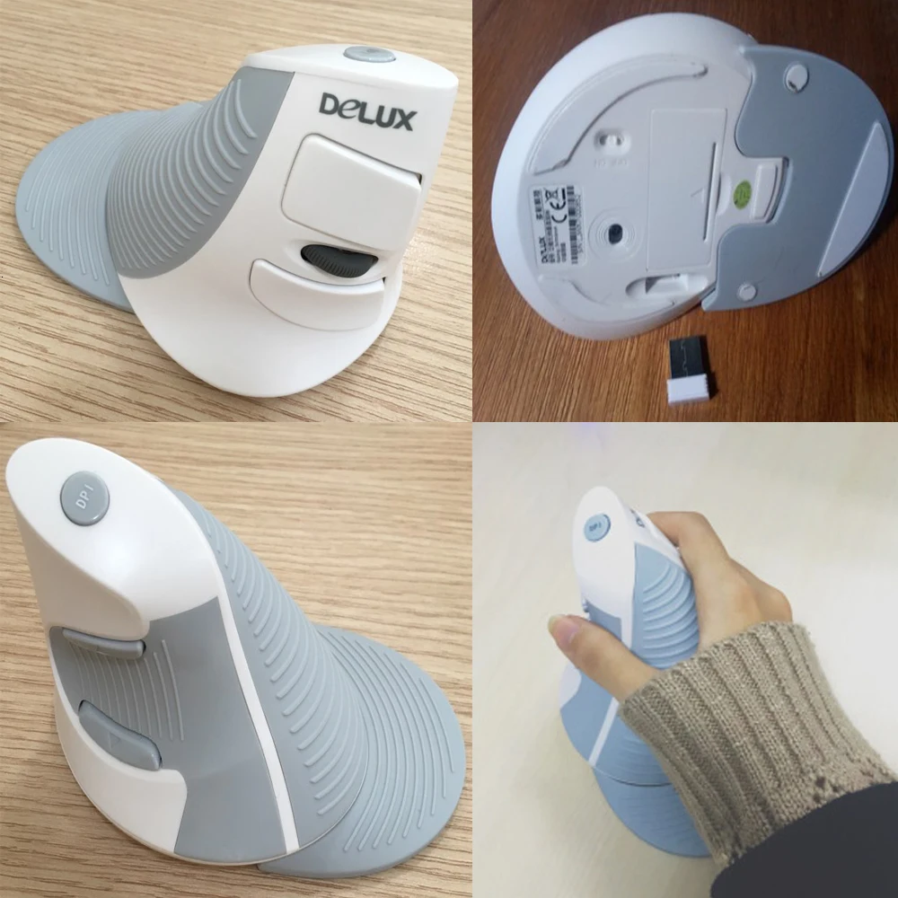 Delux беспроводная Вертикальная мышь эргономичная 2,4G 800-1200-1600 dpi Регулируемая M618 6D Оптическая Вертикальная мышь со съемной подставкой для рук