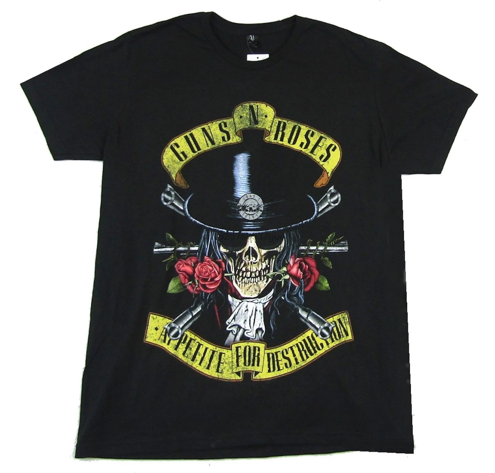 Guns N' Roses Men's 'Top Hat Skull & Pistols' Las Vegas T-Shirt - Official Licensed Black Tee