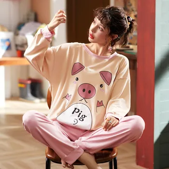 

Pajama pants suit women autumn and winter cartoon cotton pyjamas women trousers thick home service suit can be worn sleepwear