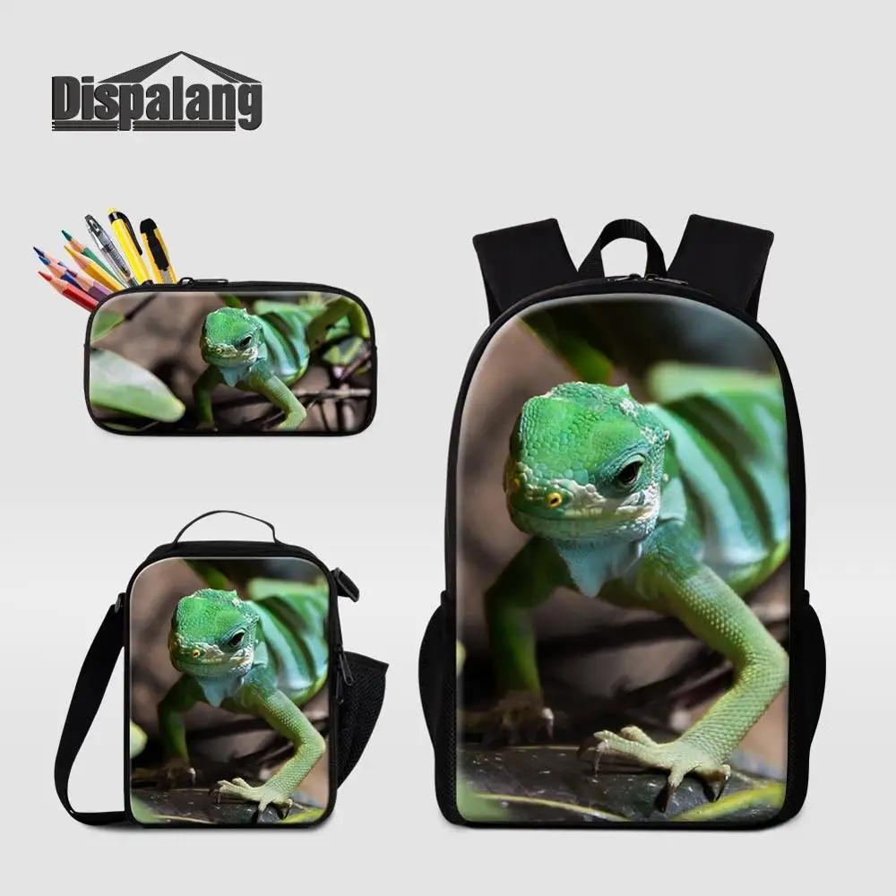 3 PCS Set08 Dispalang рюкзак с 3D принтом для студентов, школьная сумка, чехол-карандаш, Ланч-бокс, комплект из 3 предметов, мужской рюкзак для путешествий с изображением ящерицы, рюкзак для мальчика - Цвет: 3 PCS Set08
