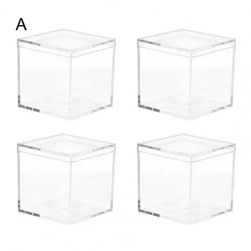 Lomgwumy Clear Acrylic Plastic Square Cube, 4-piece Acrylic Clear Box,  Durable, with Lid, Acrylic Square Container is Suitable for Storing Candy