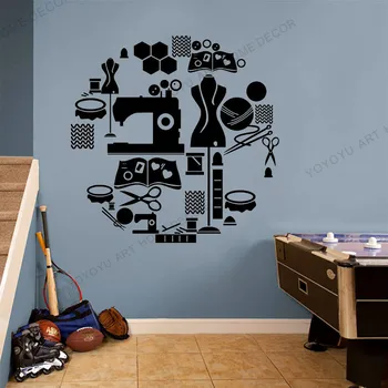 

Art Sewing Tools Vinyl Wall Stickers Tailor Shop Decor Scissors Clothes Stand Wall Decal Window Vinyl Wallpaper Poster JC152