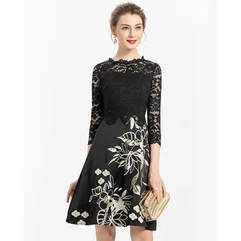 

2020 New Superior Quality Spring Women Vintage Celebrities Slim Lace Dress Empire Summer Dresses Clothing Embroidery Party Dress