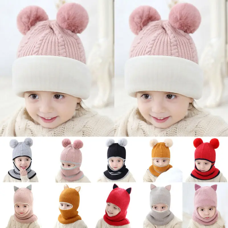 Детская зимняя теплая шапочка с мордой обезьянки, шапка с наушниками, вязаная шапка для детей 2-5 лет