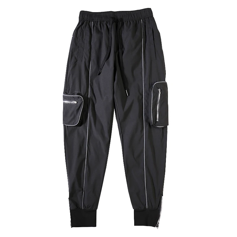 Jogger спортивные штаны для мужчин с эластичной резинкой на талии светоотражающие полосы походные Мужские штаны уличная хип хоп Свободные повседневные шаровары спортивные брюки