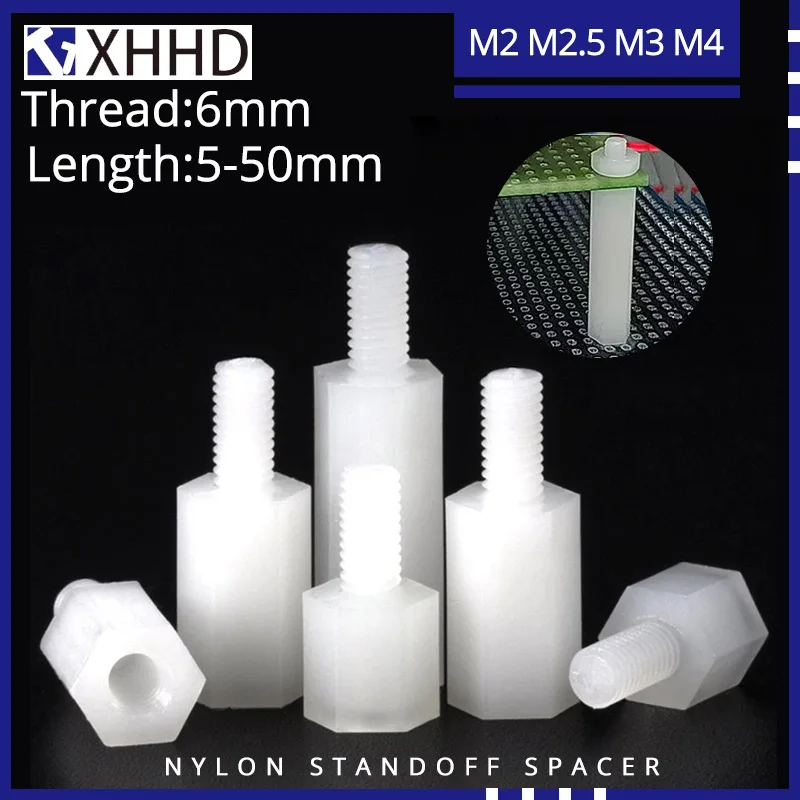 M2 M2.5 M3 M4 White Hex Nylon Male Female Standoff Pillar Hexagon