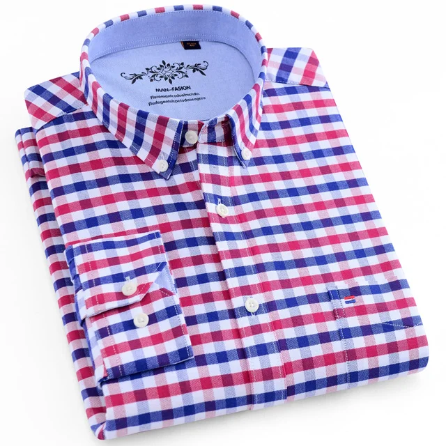 16 16 Plaid shirt Мужские рубашки с длинным рукавом, Стандартная посадка, мужская клетчатая рубашка, полосатые рубашки, Мужская одежда, Оксфорд, Camisa Social, 5XL, 6XL, большие размеры, уличная одежда - Цвет: 16 16 Plaid shirt