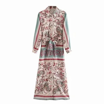 

Dress Spring Women's New Thin Sexy Female V-neck Long Floral Print Shirt Dresses Linen Vintage Elegant A-line Large Size Robe