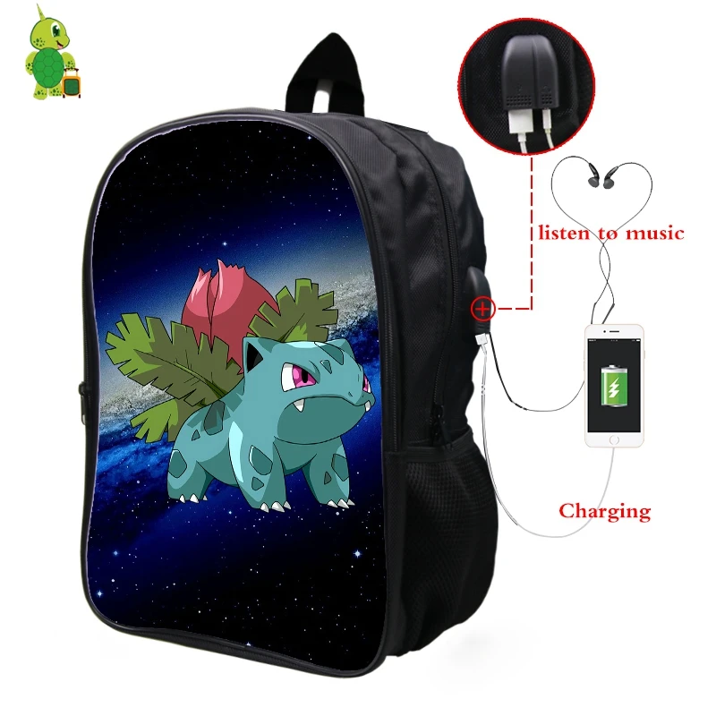 3 Рюкзак Pokemon Ivysaur Galaxy Space, многофункциональный usb-разъем для наушников, школьные сумки для мальчиков-подростков, рюкзак для девочек с отделением для ноутбука - Цвет: 3