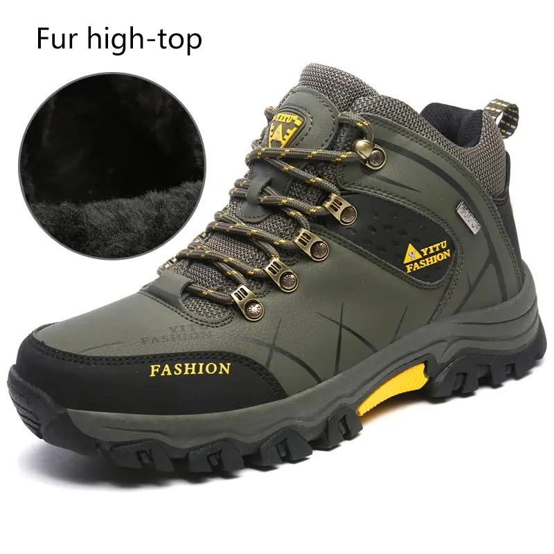 Army Green Fur High Мужские зимние ботинки; коллекция года; модная защитная обувь; нескользящие мужские рабочие ботинки; защитные ботинки; мужские зимние ботинки; походная обувь - Цвет: Army Green Fur High