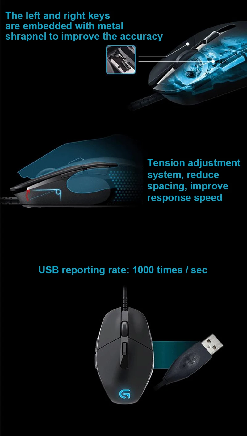 Logitech g302 wired gaming mouse respirar luz