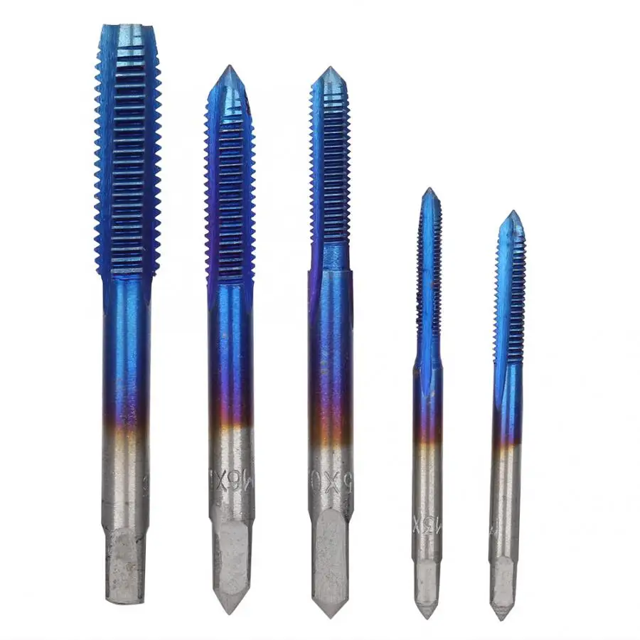 Blue plating Металлообрабатывающий инструмент 5 шт. ручной кран с винтовой резьбой Tapper набор высокоскоростной стальной кран инструмент M3 M4 M5 M6 M8 ручные инструменты - Цвет: Blue plating