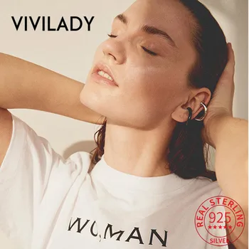 

VIVILADY 100% 925 Sterling Silver Minimalist Style Round Circle Unisex Earrings Clip No Pierced Women Man Punk Fine Jewelry