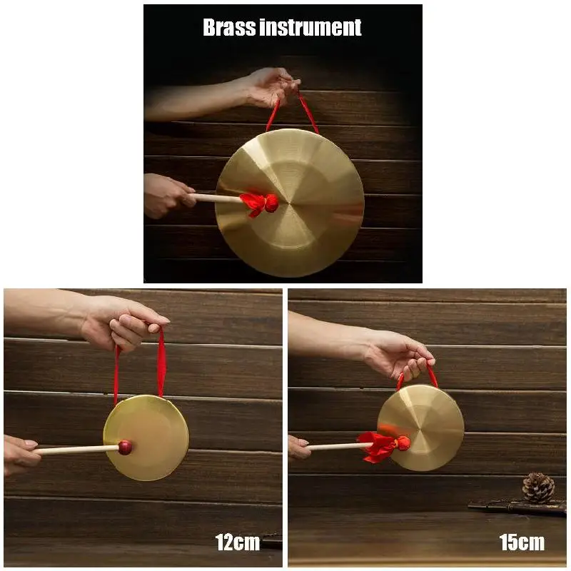 Hand Gong with Wooden Stick Traditional Chinese Folk Musical Instrument Toy for Kids Brass Copper Chapel Opera Percussion chinese gong instrument