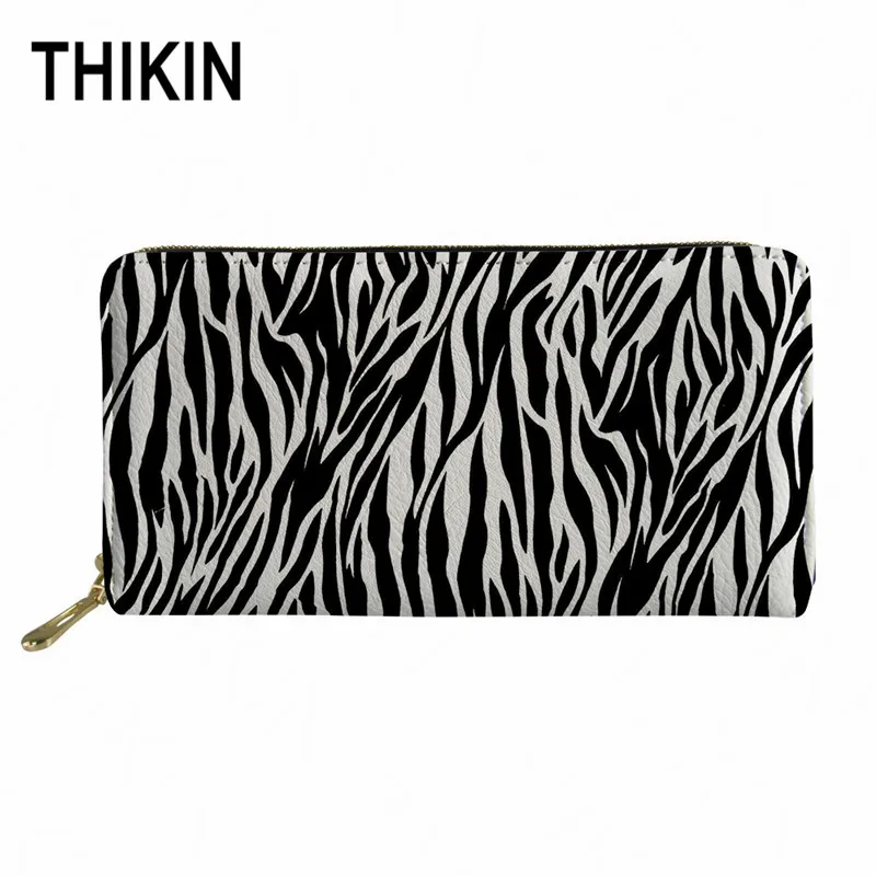 THIKIN Zebra-stripe Женский Длинный дизайнерский кошелек клатч 3D Имитация животных текстура женский карман водонепроницаемый кошелек на молнии на заказ