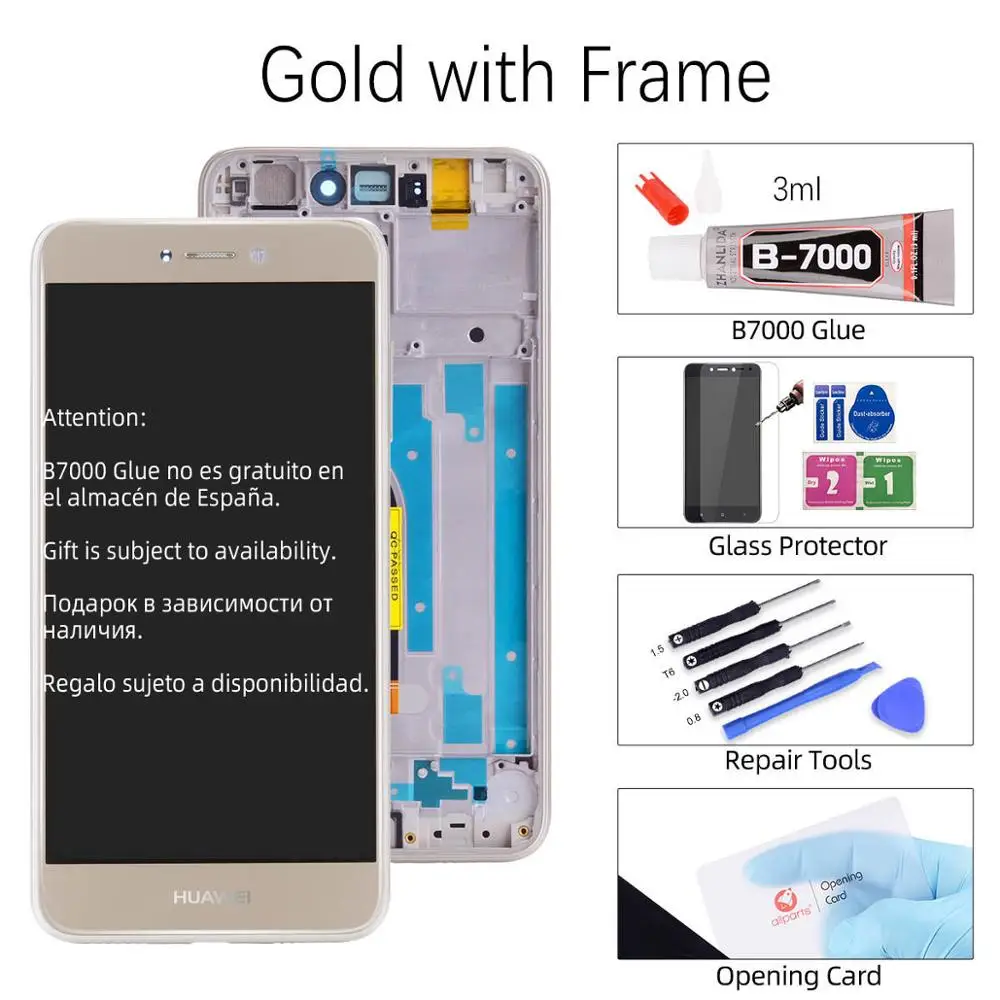 Дисплей для HUAWEI P8 Lite LCD в сборе с тачскрином на рамке 5.2‘’ черный золото белый синий - Цвет: With Frame Gold