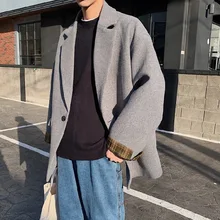 Зимнее шерстяное Свободное пальто, Мужская трендовая Студенческая ветровка, утолщенное, хитовый цвет, шерстяное пальто, мужская одежда