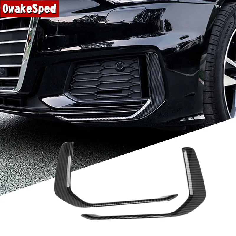 ABS Carbon Fiber Front Bumper Fog Light Frame Trim For Audi A6 C8 2019-2020 Fog Lamp Covers Decorative Accessories