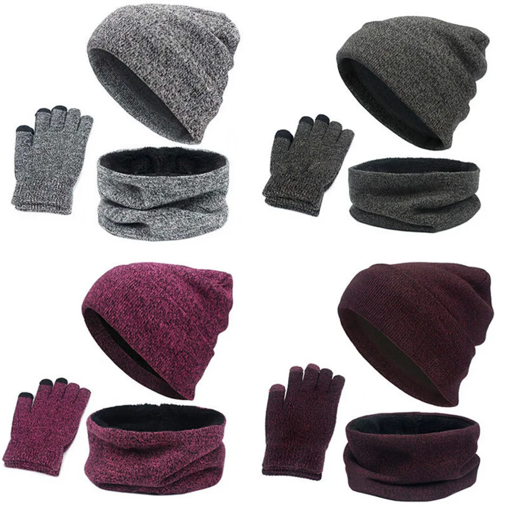 Зимняя шапка бини для мужчин и женщин, шапка, шарф, теплый шарф и шапка, набор перчаток для мужчин и женщин, шапка, шарф, набор из 3 предметов, Skullies Beanies