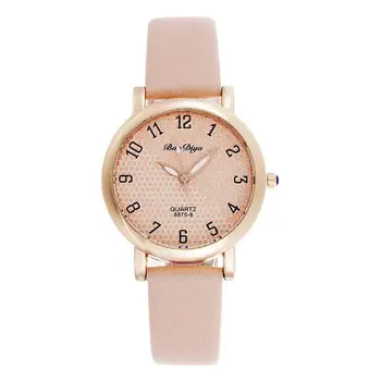 

Fashion Lady Quartz Watch PU Leather Strap Dot Grain Dial Analog Lovely Wristwatch