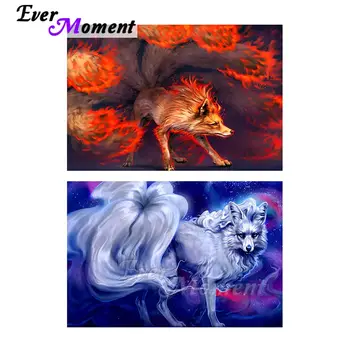 

Ever Moment Diamond Painting Fire White Nine-Tailed Fox Full Square Resin Drill DIY Embroidery Lining Room Decoration 3F2372