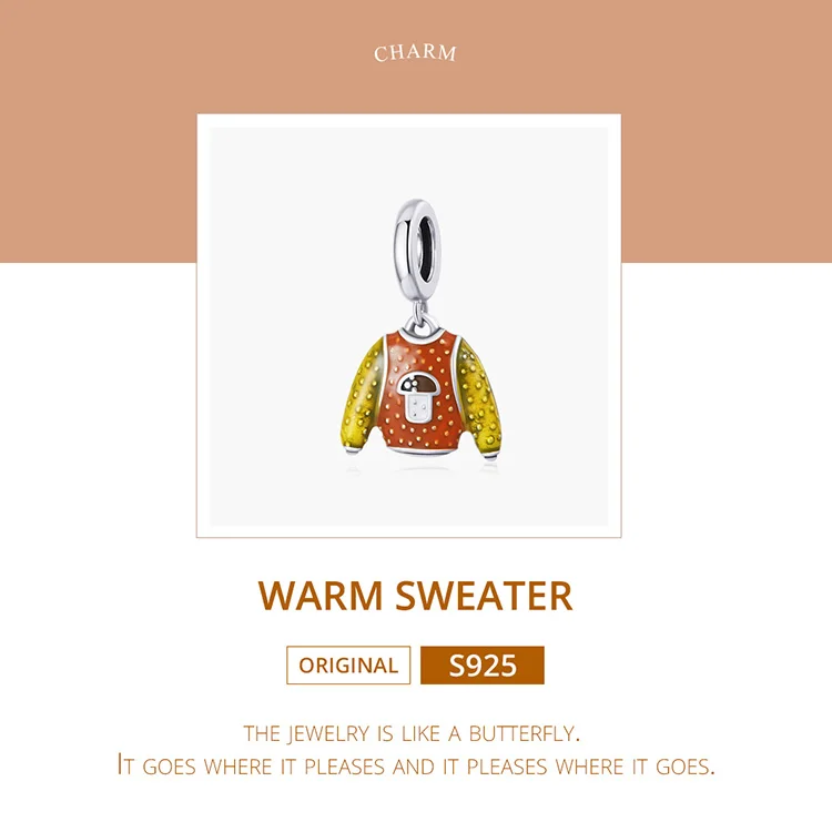 Warm Sweater Dangle Charm for Pandora Bracelet | S925 Sterling Silver | Go Glam Girl 7 Warm Sweater Dangle Charm for Pandora Bracelet | S925 Sterling Silver | Go Glam Girl - Show your style with the Pumpkin Pie Charm. Hand-finished in sterling silver, this charm features a colorful enamel sweater in yellow and orange with a cute little mushroom as a stamp on the sweater. This exquisite and unique charm will bring mood and beauty to your day. Perfect gift for mom, sister, grandmother, friend or yourself. | 🚚 Free Standard Shipping 7-30 days | 🥇 Top Quality Product | 💎 100% S925 Sterling Silver | 🛡️ 100% Safe & Secure checkout