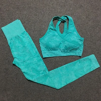 light green camo set Женский Камуфляжный бесшовный для спорта комплект Камуфляжный спортивный бюстгальтер Леггинсы для йоги комплекты женская спортивная одежда спортивный комплект спортивный костюм Женская Conjunto yoga mujer - Цвет: light green camo set