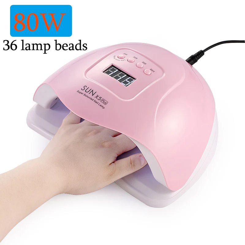 120 Вт/80 Вт/45 Вт УФ-лампа, светодиодный светильник для ногтей, высокая мощность для ногтей, Гель-лак для ногтей, Сушилка для ногтей с автоматическим датчиком, светодиодный светильник для маникюра - Цвет: 80W-X5plus-pink
