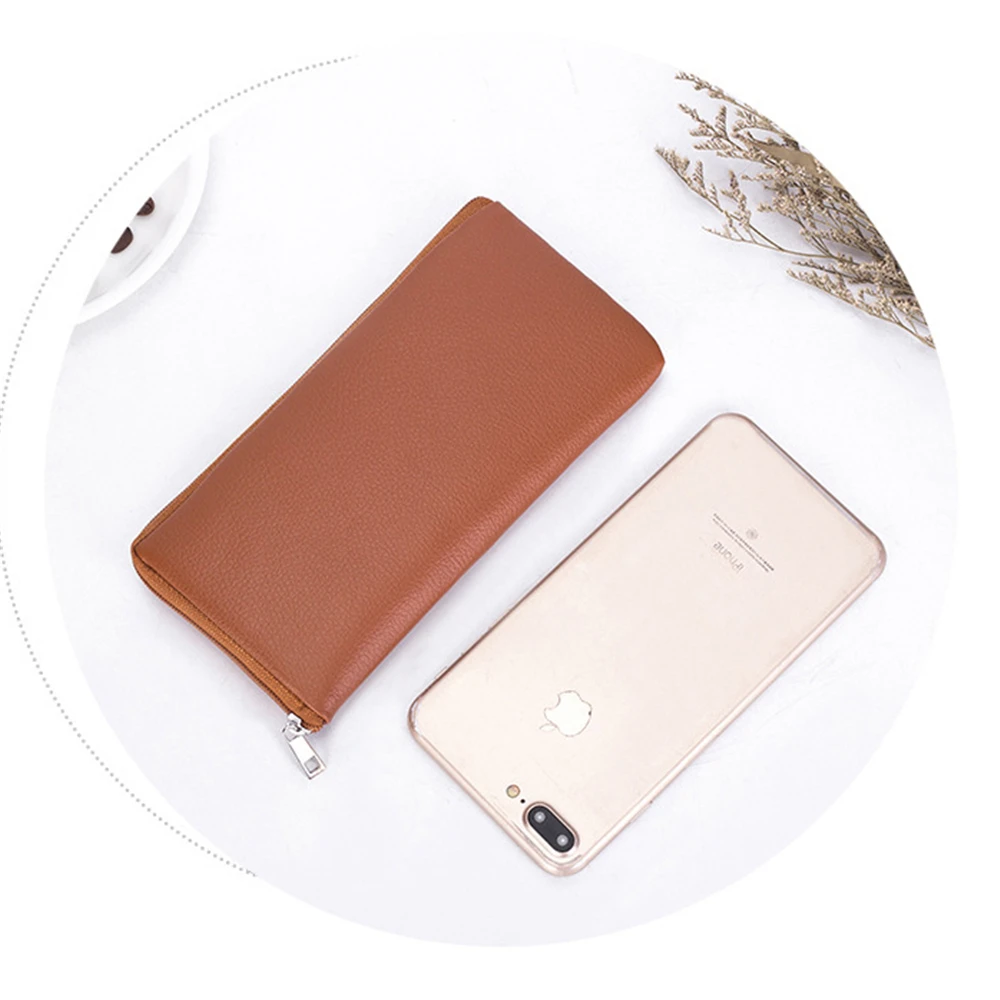 

New Simple Multifunction Wallet Mobile Phone Plus Purse with Hang Strap PU Leather Soft Rectangle Handbag Suede Lining 7.09 inch