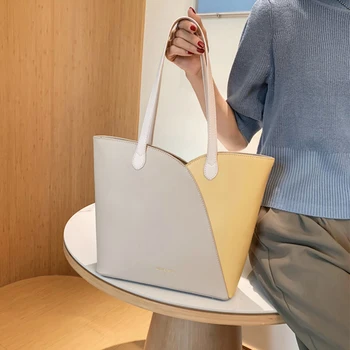 

Panelled Color Large Pu Leather Tote Bags for Women 2020 New Fashion Shopper Handbags Female Causal Big Shoulder Shopping Bags