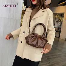 Женская элегантная однотонная сумка через плечо в форме облака с верхней ручкой, Женская Повседневная маленькая сумка-мессенджер из искусственной кожи