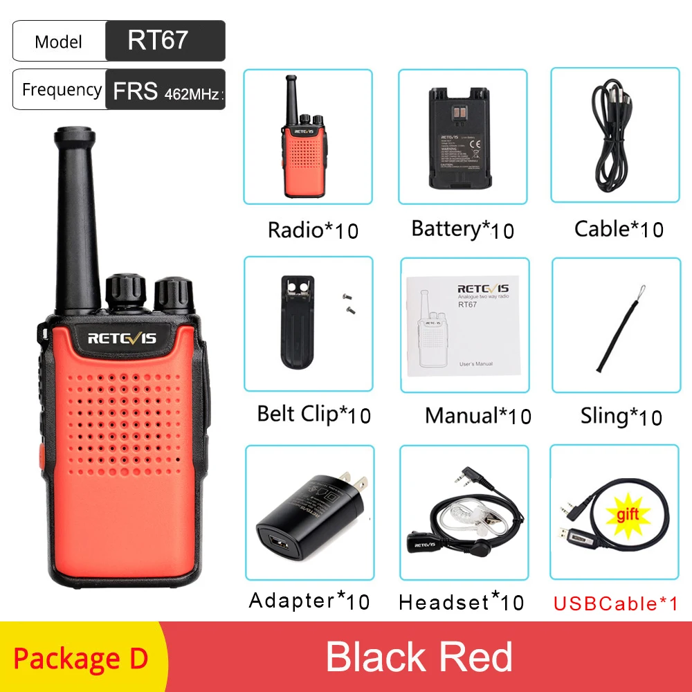 Package D Retevis RT667/RT67 Walkie talkie10 шт ПМР радио ПМР 446 УВЧ VOX Немагнитный динамик 3000 мАч 2 способ радио для отеля/ресторана - Цвет: Package D