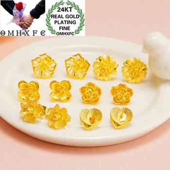 

OMHXFC Wholesale ER182 European Fashion Fine Jewelry Woman Girl Party Birthday Wedding Gift Flower Heart 24KT Gold Stud Earrings