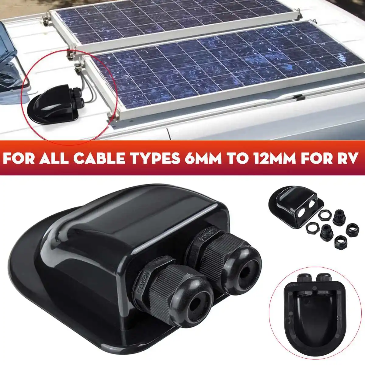 Weatherproof Cable Entry Plate for All Cable Types 4mm² to 12mm² for Solar Project Installation on RV Camper Van Travel Trailer Boat Solar Panels ABS Double Solar-Cable-Entry-Gland-Housing 