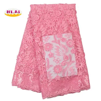 

NIAI African Lace Fabric Embroidered Nigerian Lace Fabrics Bridal High Quality French Tulle Lace Fabric For Women Dress NI2681-3