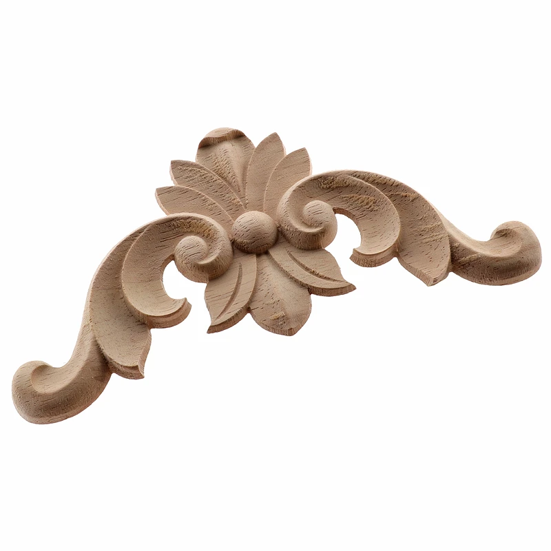 Ornament Crafts RUNBAZEF Wood Applique Onlay Wood Decal Modern Ornamental European Decoration Rose Crown Leaves Wooden Corner Home Figurines