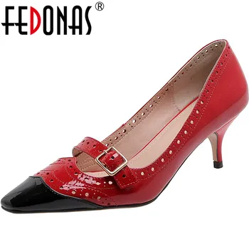 

FEDONAS Retro Cow Genuine Leather Women Shoes Sexy High Heels Pumps 2020 Spring Summer Elegant Newest Pointed Toe Shoes Woman