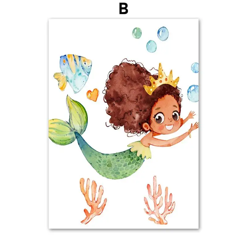 Wall-Art-Canvas-Painting-Mermaid-Little-Princess-Girl-Dream-Nordic-Posters-And-Prints-Nursery-Wall-Pictures (4)