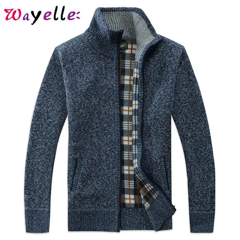Men Winter Sweater Zipper Mens Cardigan Sweater High Collar Pockets Knit Men Sweater Coat 2019 Autumn Color Casual Sweaters Men