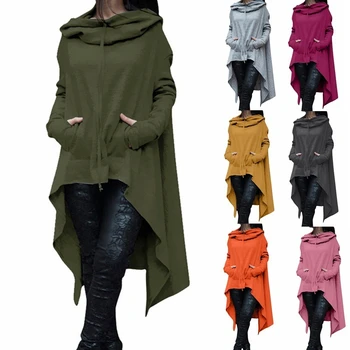 

2019 Irregular Hoodies Solid Color Fashion Oversize Hoodies Sweatshirt Women Loose Hoody Mantle Hooded Pullover Outwear Coat