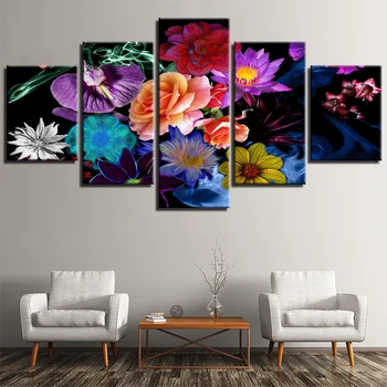 

Home Decor Wall Art Canvas Paintings 5 Pcs Print Colorful Plants Lily Rose Posters Modular Picture Cuadros For Bedroom Framework