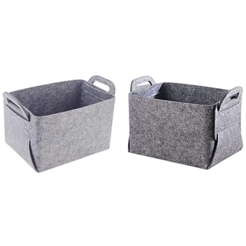 

HOT 2x Soft Felt Storage Basket/Bin with Handles, Collapsible & Convenient Storage Solution 14.2 Inches-Medium Gray & Gray