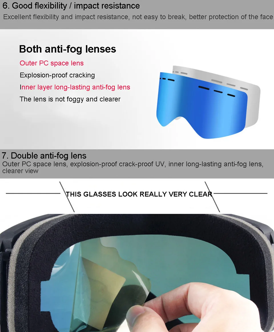 UV400 Anti-fog Double Layers Ski Goggles Big Lens Ski Mask Glasses Skiing Snow Snowboard Eyewear Mirror polarize Goggles for men