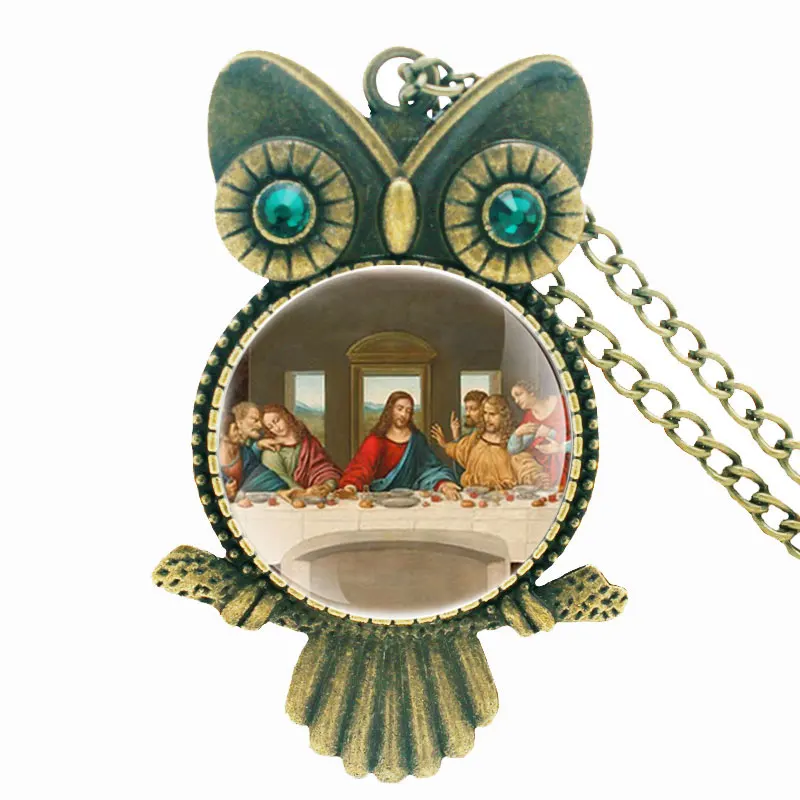 

Retro Handmade Inlaid Rhinestone Necklace Classic Da Vinci Works The Last Supper Pendant Charm Christian Jewelry Gifts